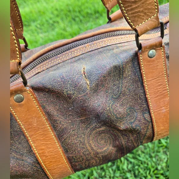 Etro Vintage 16” Travel Duffle Bag – Paisley & Leather – Rehab Project - Picture 3 of 15